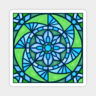 Stained glass sunflower - blues & greens Magnet