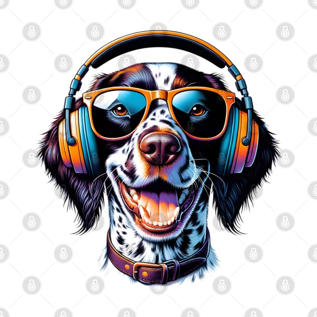 Small Munsterlander Pointer Smiling DJ with Headphones and Sunglasses by ArtRUs