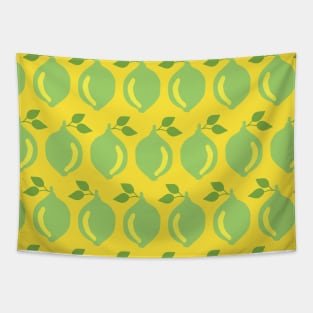 Limes in a row on a yellow background Tapestry