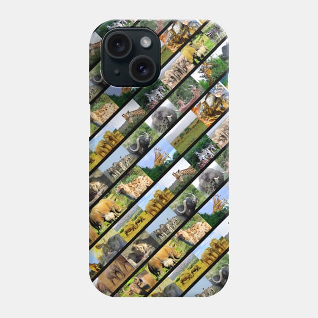 African Wildlife Stripe Collage Black Phone Case by PathblazerStudios