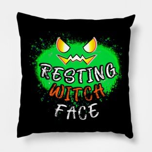 Resting Witch Face Jack O Lantern Green Pumpkin Splat Pillow