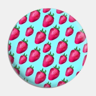 Fun Strawberry Pattern (Light Blue Background, Large Scale) Pin