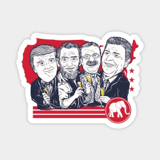 Funny Republican Party // Past Republican Presidents Donald Trump, Abraham Lincoln, Teddy Roosevelt & Ronald Reagan Magnet