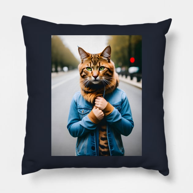 Humanoid Cat - Modern Digital Art Pillow by Ai-michiart