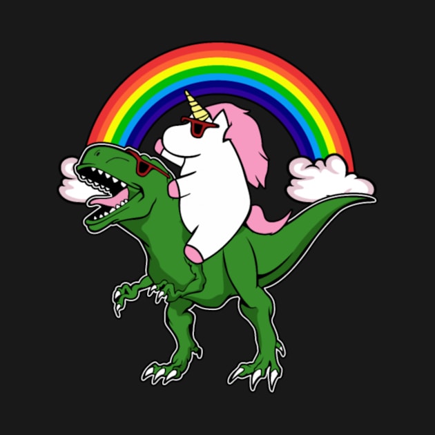 Unicorn Riding Dinosaur T Shirt T rex Kids Girls by Xizin Gao