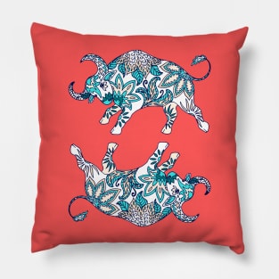 Paisley Oxen (Coral and Teal Palette) Pillow