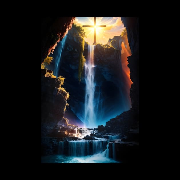 Cross On Top of Waterfall by MiracleROLart