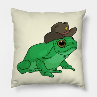 Cute Frog with Cowboy Hat Sheriff, Kawaii Cottagecore Froggy, and Teen Pastel Chubby Cowgirl Toad Pillow