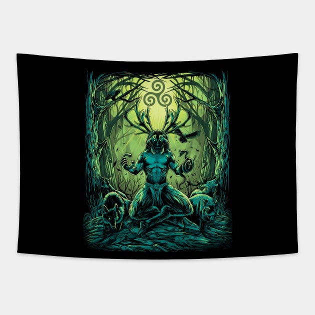 Cernunnos Celtic Mythology God Pagan Irish Scottish Wicca Tapestry by Blue Pagan