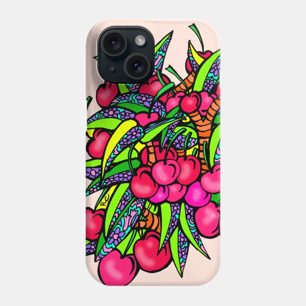 Bunch of Plump Ripe Cherries with Flower Leaves Phone Case by RhondaChase