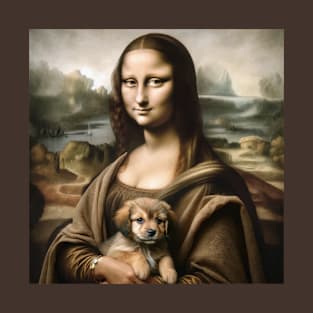 Mona Lisa's Puppy Embrace: National Puppy Day T-Shirt