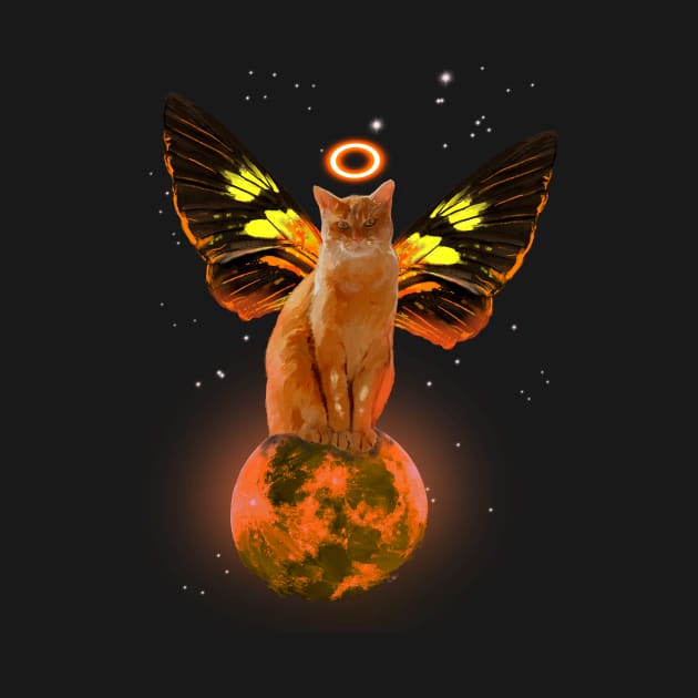 Cat in galaxy riding moon by Miftahul
