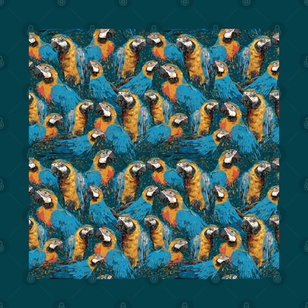 seamless pattern of Blue and gold macaw birds by Lewzy Design