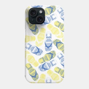 Flip flops yellow and blue on a white background. Distressed look. Smaller scale. Phone Case