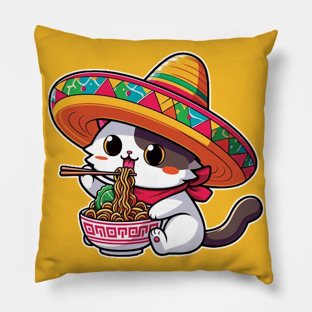 Kawaii Neko Ramen Cute Ramen Cat Cinco de Mayo Noodle Anime Pillow by NIKA13