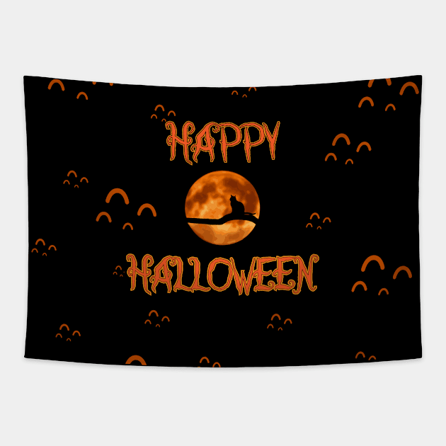 Happy halloween cat design Tapestry by exploring time