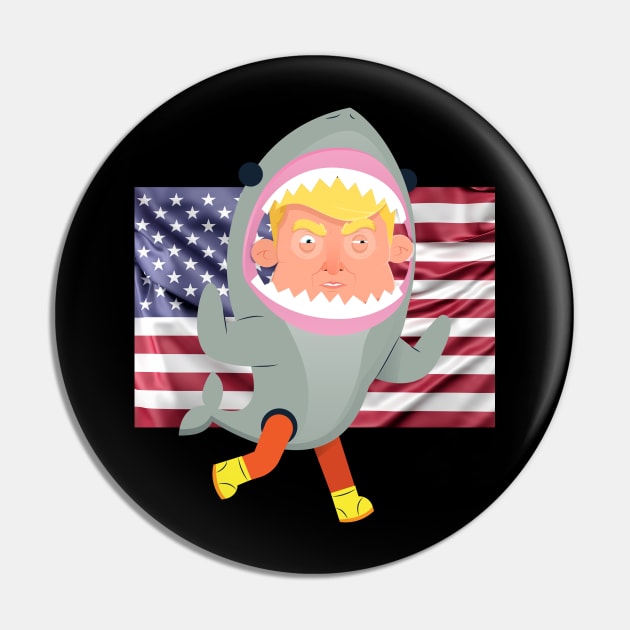 Donald Trump Riding Shark 4th Of July American USA Flag Pin by Trendy_Designs