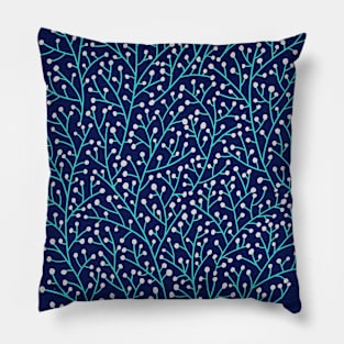 Berry Branches - Navy Turquoise Pillow