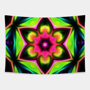Psychedelic Hippie Flower Pink Green and Black Tapestry