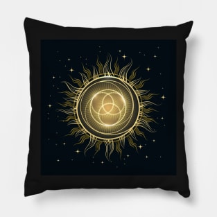 Sun in the Sky Mystic Illustration isolated on black Pillow