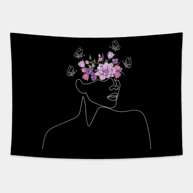 Beautiful Thoughts | One Line Drawing | One Line Art | Minimal | Minimalist Tapestry by One Line Artist