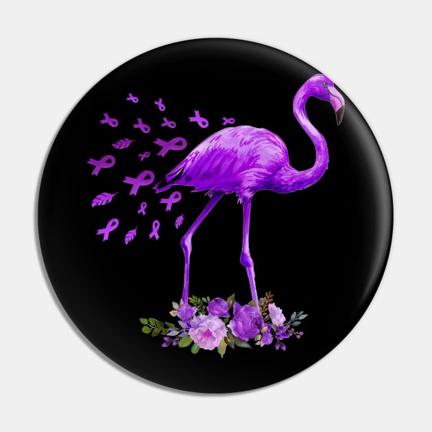 Flamingo Purple Ribbon Pancreatic Cancer Awareness Pin by cruztdk5