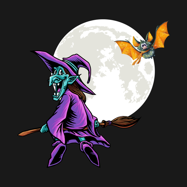 Flying Witch Moon Bat - Witch - T-Shirt | TeePublic