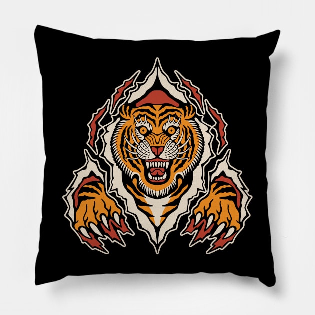 Tiger Traditional tattoo Pillow by Abrom Rose