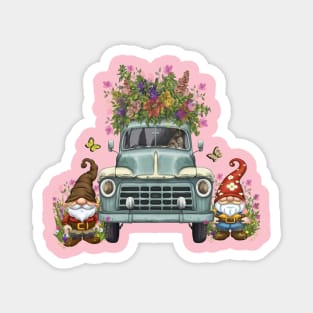 Spring Gnomes Garden Flower Truck Magnet