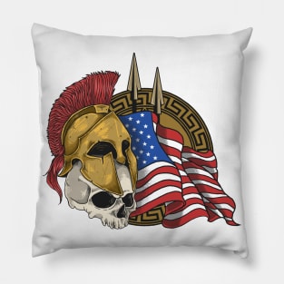 Spartan Armor Skull With American Flag Pillow