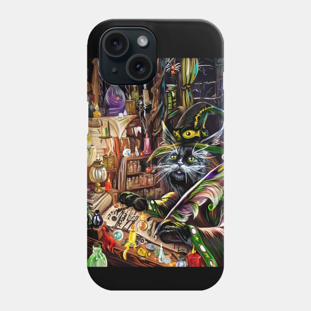 Kitty Cat Wizard Trying to Write Spells Phone Case by Fantasy West Design