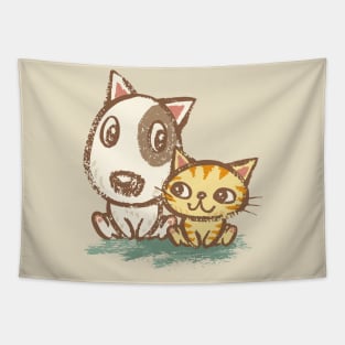 Dog and cat with good relations Tapestry