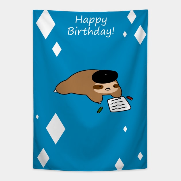 Happy Birthday - Beatnik Sloth Tapestry by saradaboru