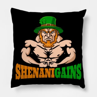 Irish Muscular Leprechaun Bodybuilder St Patricks Day Flexing Shenanigains Fitness Gym Workout Gift Pillow