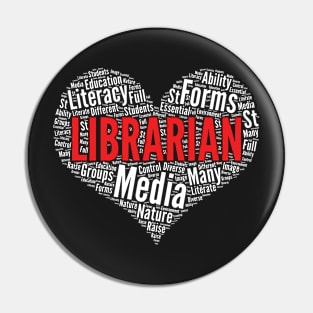 Librarian Heart Shape Word Cloud Design print Pin