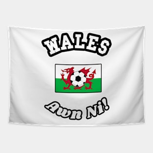 ⚽ Wales Football, Red Dragon Flag, Let's Go! Awn Ni! Team Spirit Tapestry