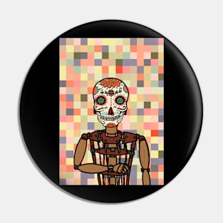 Puppet Master's Pixel Art - Mexican Character with Painted Eyes and Wood Pixel Item Pin