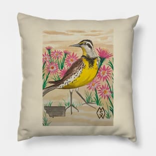 Montana state bird and flower, the meadowlark and bitterroot Pillow