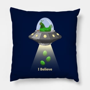 Funny Green Alien Chicken Egg Abduction Pillow