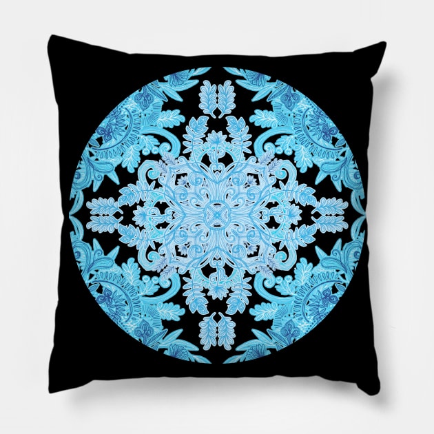 Symmetrical Pattern in Blue and Turquoise Pillow by micklyn