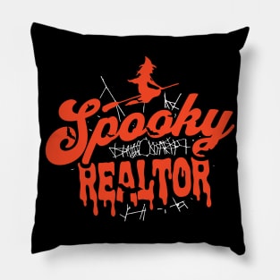 Cute Halloween Spooky Realtor Orange and Black Halloween Witch Real Estate Agent Pillow
