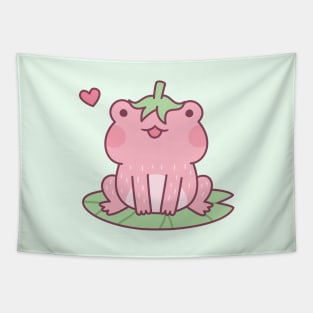 Cute Pink Strawberry Frog Doodle Tapestry