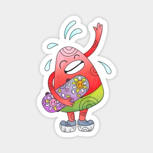 Doodle Watermelon Slice Skating Character Magnet