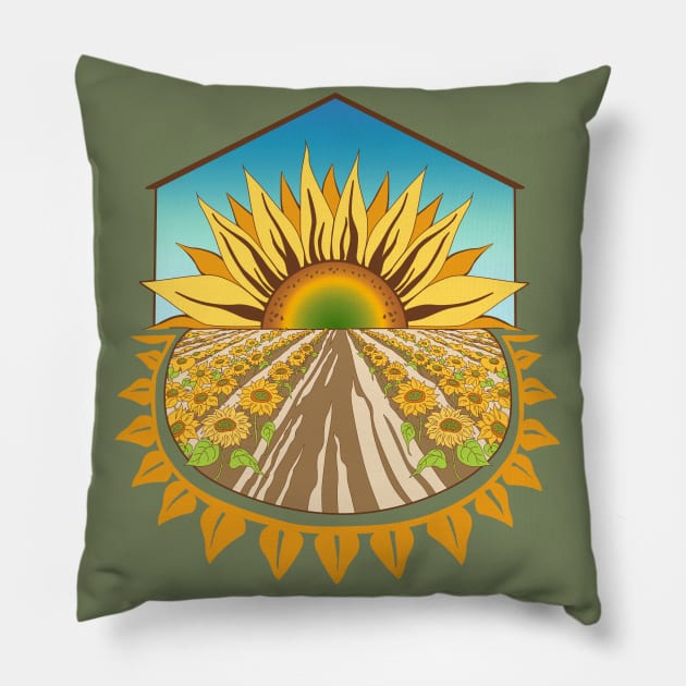 Sunflower Farm in Summer Pillow by NaturalDesign