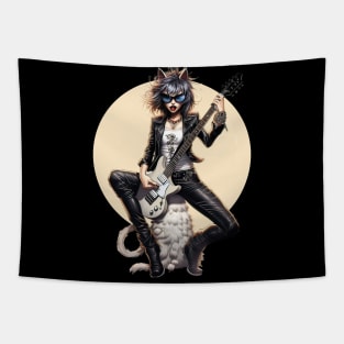 Cat Lady Rockstar: Black & White Comic-inspired Cartoon Music Tapestry