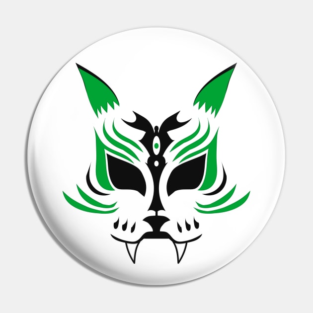 Kitsune Face - Green Pin by ChrisOConnell