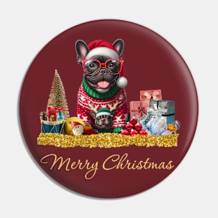 Merry Christmas French Bulldog Pin