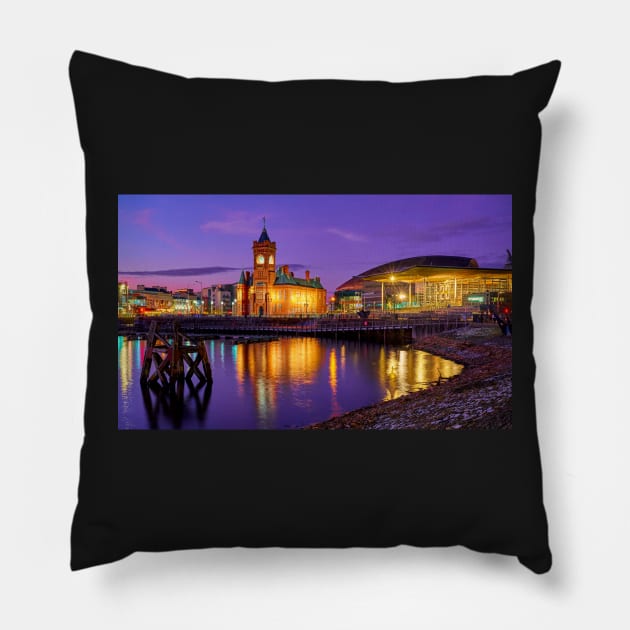 Cardiff Bay Dusk#2 Pillow by RJDowns