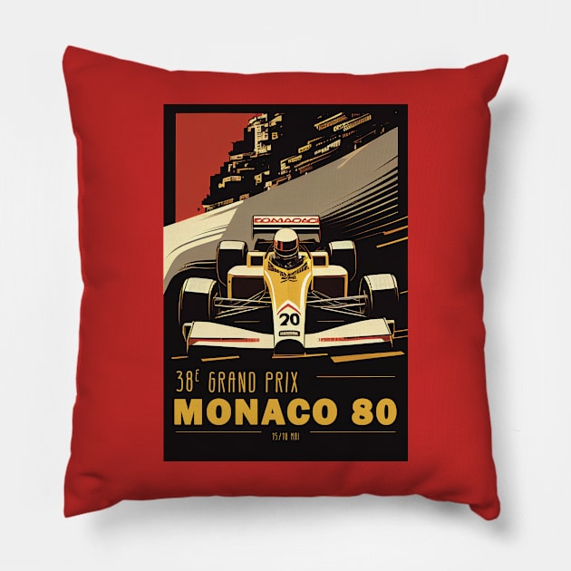 1980 Monaco Grand Prix Travel Poster Pillow by GreenMary Design