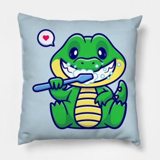 Cute Crocodile Brushing Teeth Cartoon Pillow